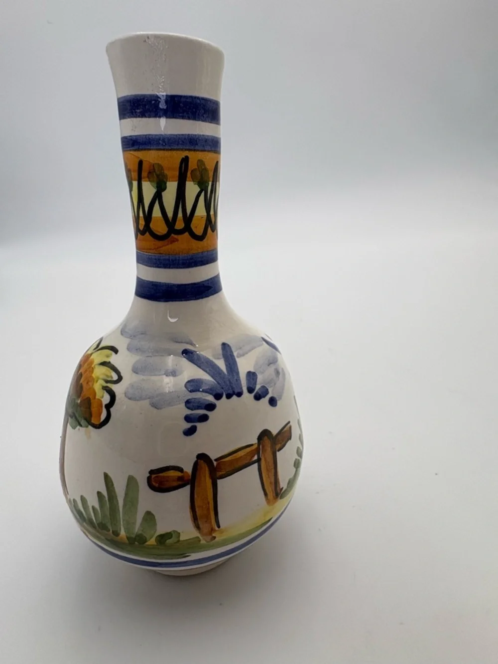 Vintage Talavera Style Hand-Painted Ceramic Vase with Leaping Deer Motif